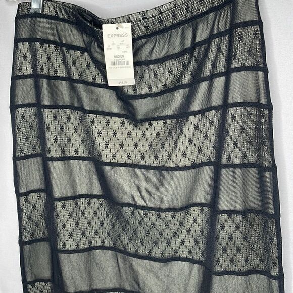 Express Black Sheer Lace Ruffle Peplum Pencil Skirt. Size Medium. - Picture 2 of 12